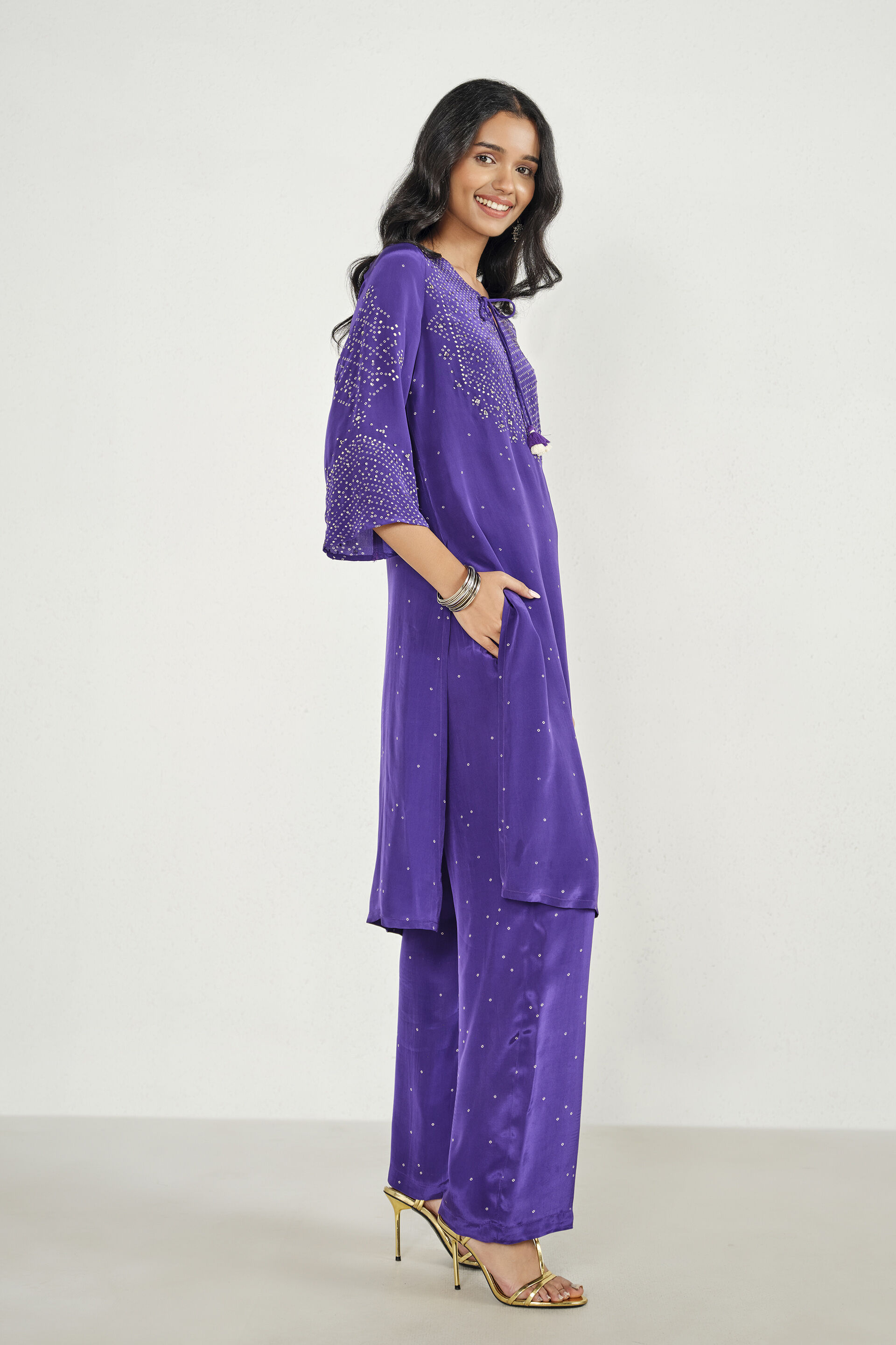 Purple Bandhini Print Kurta Set, Purple, image 2
